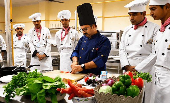 Students training in a professional kitchen