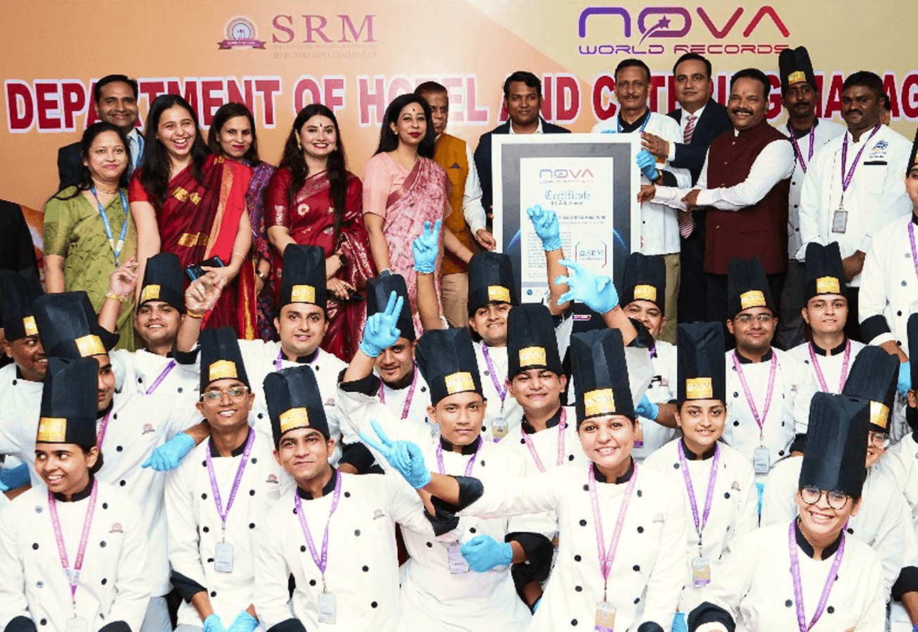 Students celebrating a world record achievement